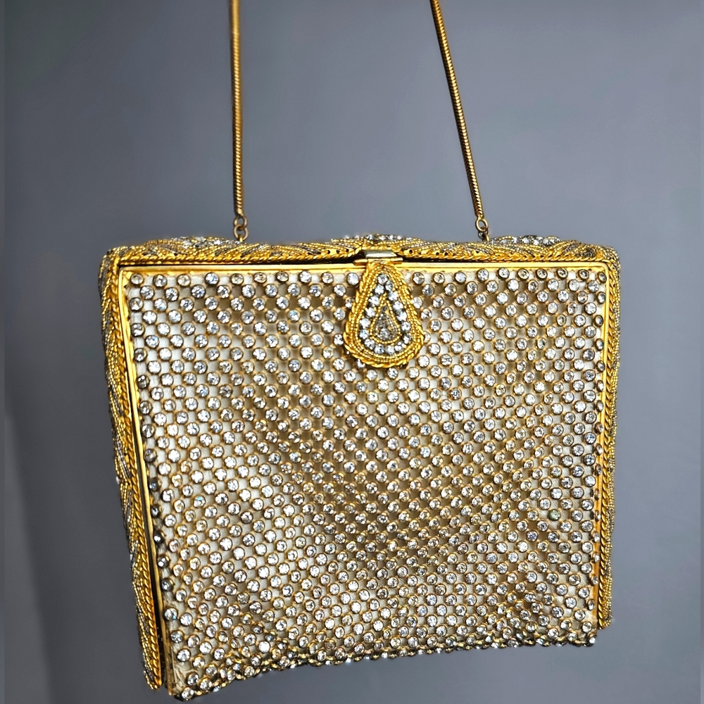 Saks Fifth Avenue vintage rhinestones elegant gold purse